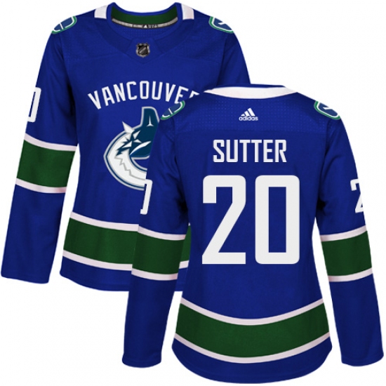 Women's Adidas Vancouver Canucks 20 Brandon Sutter Premier Blue Home NHL Jersey