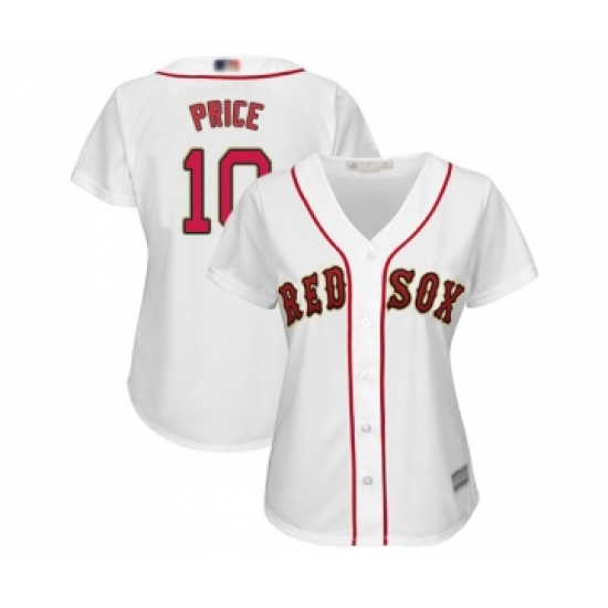 Women's Boston Red Sox 10 David Price Authentic White 2019 Gold Program Cool Base Baseball Jersey