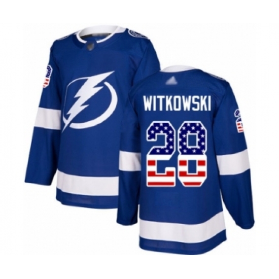 Men's Tampa Bay Lightning 28 Luke Witkowski Authentic Blue USA Flag Fashion Hockey Jersey