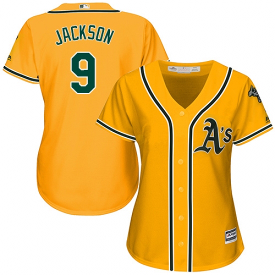 Women's Majestic Oakland Athletics 9 Reggie Jackson Replica Gold Alternate 2 Cool Base MLB Jersey