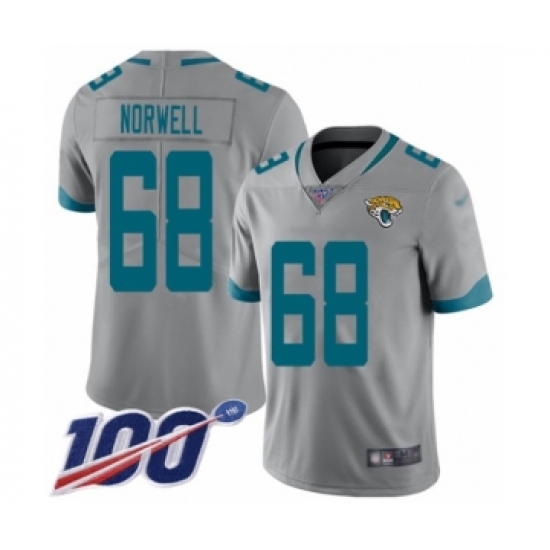 Youth Jacksonville Jaguars 68 Andrew Norwell Silver Inverted Legend Limited 100th Season Football Jersey