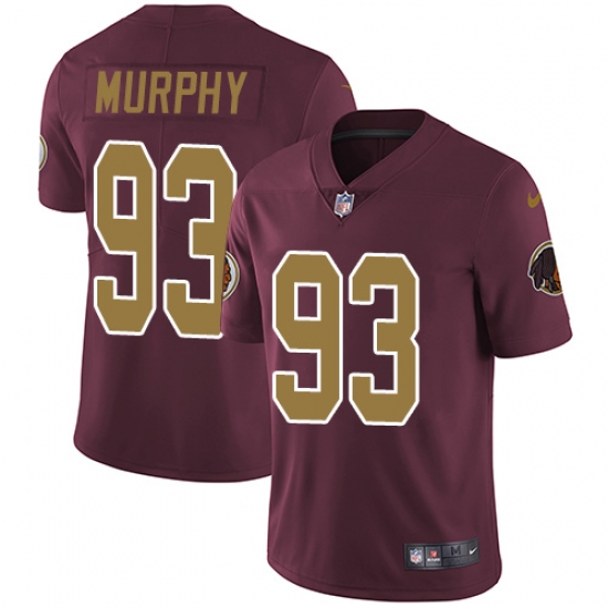 Men's Nike Washington Redskins 93 Trent Murphy Burgundy Red/Gold Number Alternate 80TH Anniversary Vapor Untouchable Limited Player NFL Jersey