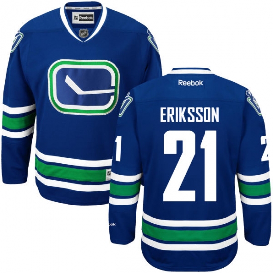 Youth Reebok Vancouver Canucks 21 Loui Eriksson Authentic Royal Blue Third NHL Jersey