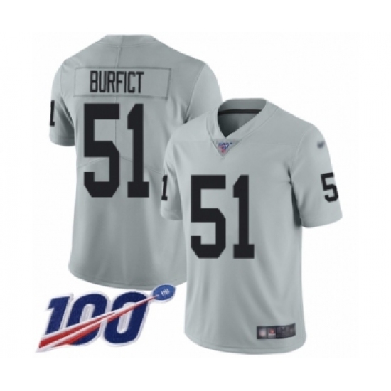 Men's Oakland Raiders 51 Vontaze Burfict Limited Silver Inverted Legend 100th Season Football Jersey