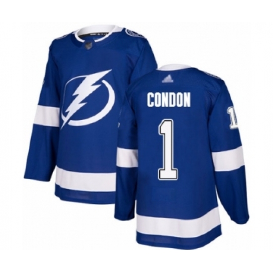 Youth Tampa Bay Lightning 1 Mike Condon Authentic Royal Blue Home Hockey Jersey