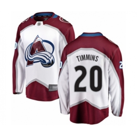 Men's Colorado Avalanche 20 Conor Timmins Authentic White Away Fanatics Branded Breakaway Hockey Jersey