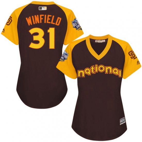 Women's Majestic San Diego Padres 31 Dave Winfield Authentic Brown 2016 All-Star National League BP Cool Base Cool Base MLB Jersey