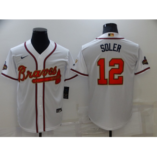 Men's Atlanta Braves 12 Jorge Soler Nike White 2022 Gold Program Authentic Player Jersey