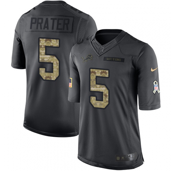 Men's Nike Detroit Lions 5 Matt Prater Limited Black 2016 Salute to Service NFL Jersey