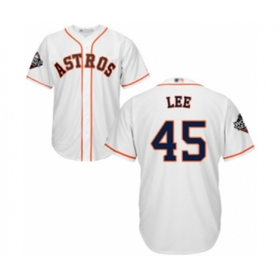 Youth Houston Astros 45 Carlos Lee Authentic White Home Cool Base 2019 World Series Bound Baseball Jersey