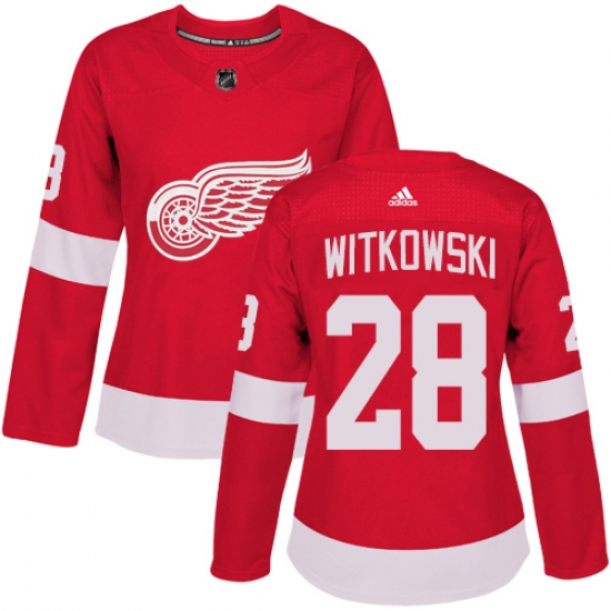 Women's Adidas Detroit Red Wings 28 Luke Witkowski Authentic Red Home NHL Jersey