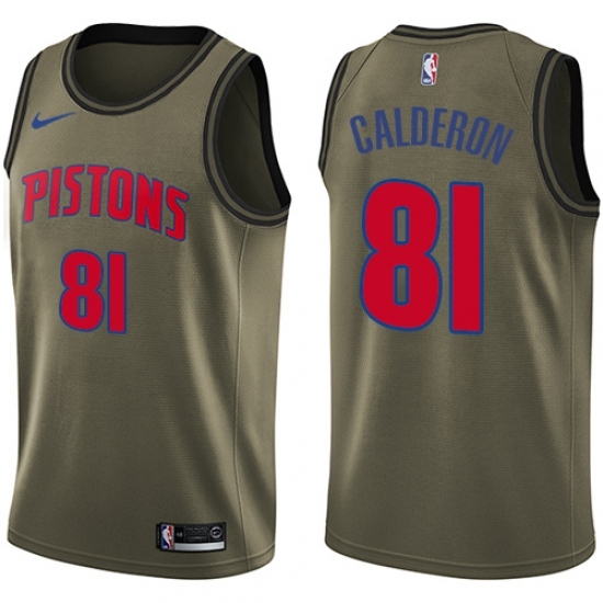 Men's Nike Detroit Pistons 81 Jose Calderon Swingman Green Salute to Service NBA Jersey