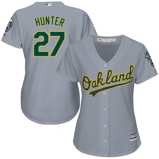 Women's Majestic Oakland Athletics 27 Catfish Hunter Replica Grey Road Cool Base MLB Jersey