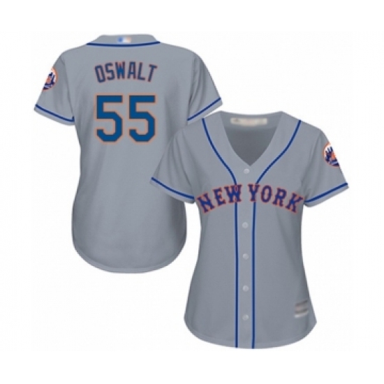 Women's New York Mets 55 Corey Oswalt Authentic Grey Road Cool Base Baseball Player Jersey