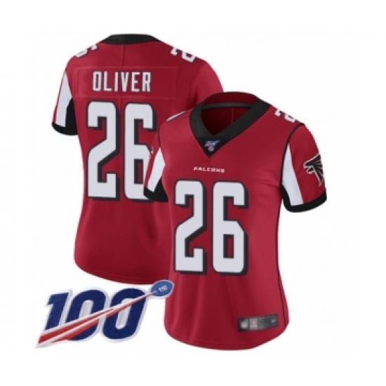 Women's Atlanta Falcons 26 Isaiah Oliver Red Team Color Vapor Untouchable Limited Player 100th Season Football Jersey