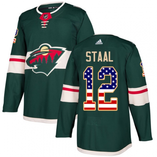 Men's Adidas Minnesota Wild 12 Eric Staal Authentic Green USA Flag Fashion NHL Jersey