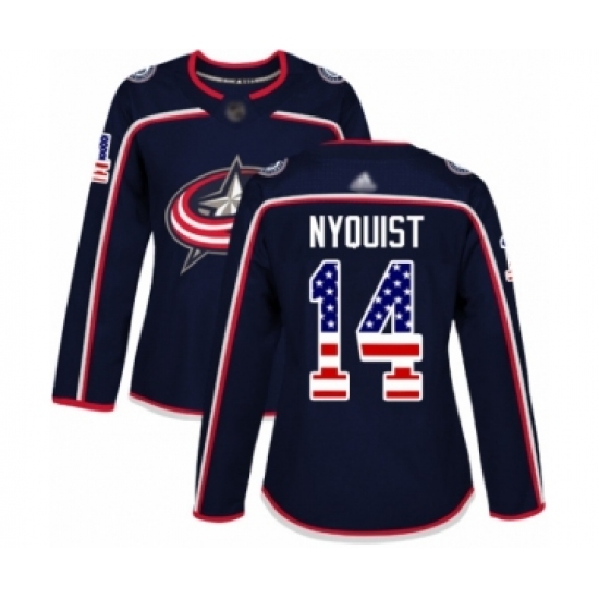 Women's Columbus Blue Jackets 14 Gustav Nyquist Authentic Navy Blue USA Flag Fashion Hockey Jersey