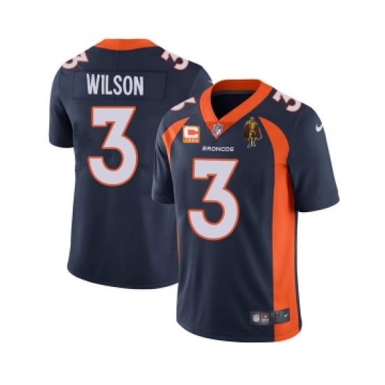 Men's Denver Broncos 3 Russell Wilson Navy With C Patch & Walter Payton Patch Vapor Untouchable Limited Stitched Jersey