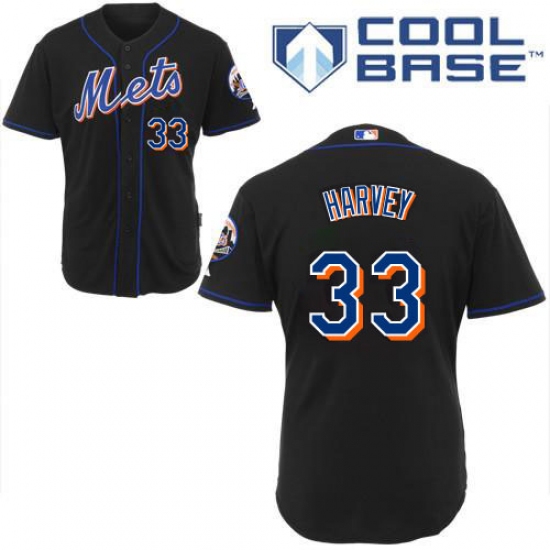 Youth Majestic New York Mets 33 Matt Harvey Replica Black Cool Base MLB Jersey