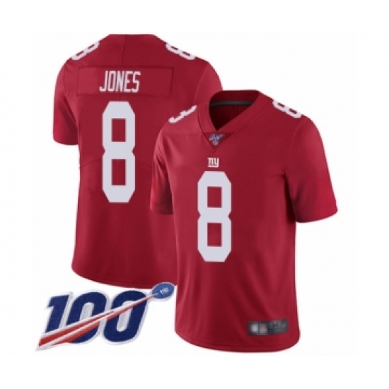 Men's New York Giants 8 Daniel Jones Red Limited Red Inverted Legend 100th Season Football Jersey