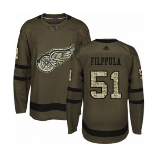 Youth Detroit Red Wings 51 Valtteri Filppula Authentic Green Salute to Service Hockey Jersey