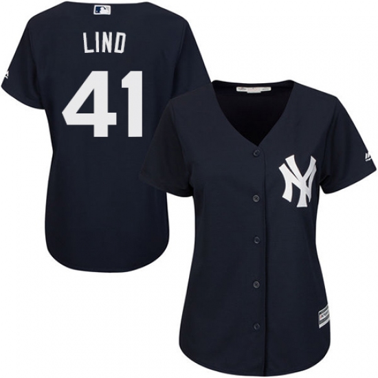 Women's Majestic New York Yankees 41 Adam Lind Replica Navy Blue Alternate MLB Jersey