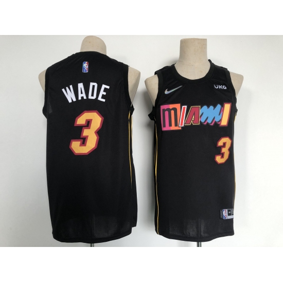 Men's Miami Heat 2021-22 City Edition 3 Dwyane Wade Black Stitched Basketball Jersey