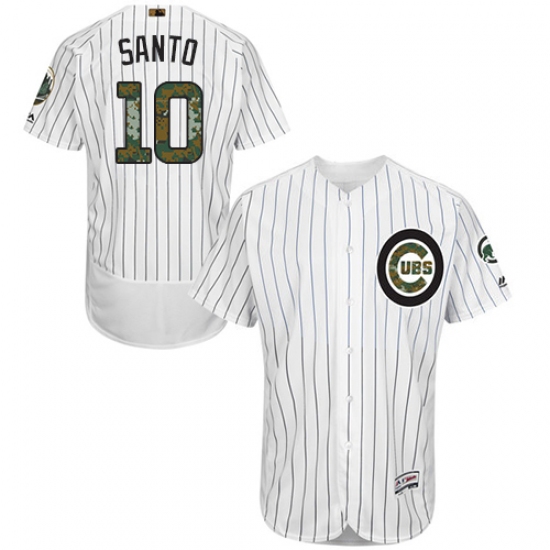 Men's Majestic Chicago Cubs 10 Ron Santo Authentic White 2016 Memorial Day Fashion Flex Base MLB Jersey