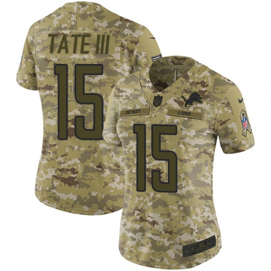 Women's Nike Detroit Lions 15 Golden Tate III Limited Camo 2018 Salute to Service NFL Jersey