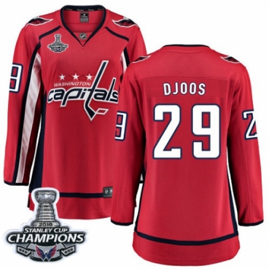 Women's Washington Capitals 29 Christian Djoos Fanatics Branded Red Home Breakaway 2018 Stanley Cup Final Champions NHL Jersey