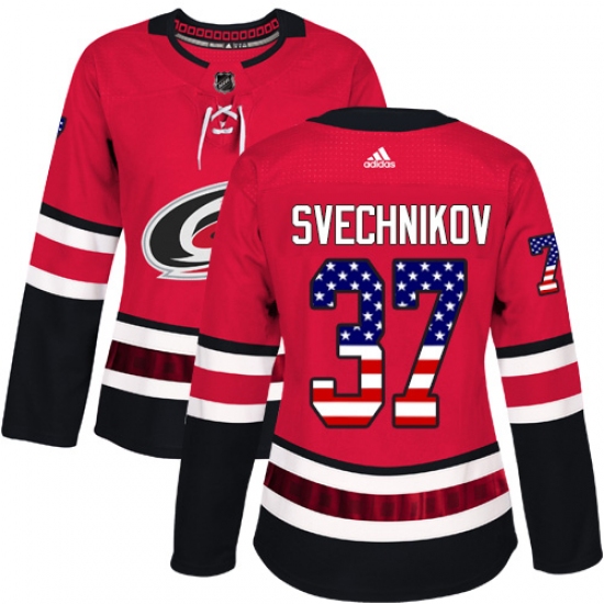 Women's Adidas Carolina Hurricanes 37 Andrei Svechnikov Authentic Red USA Flag Fashion NHL Jersey