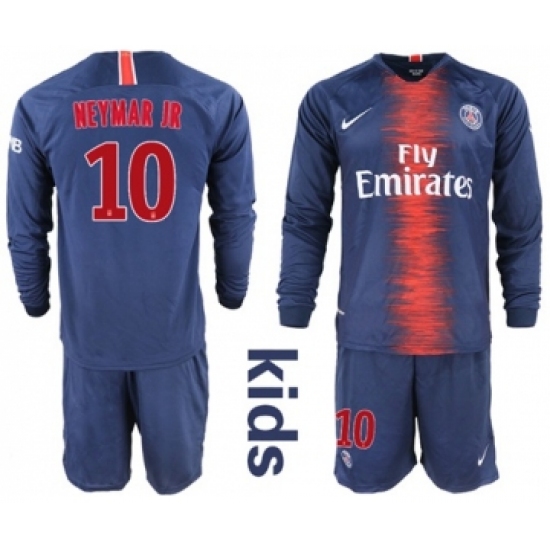 Paris Saint-Germain 10 Neymar Jr Home Long Sleeves Kid Soccer Club Jersey