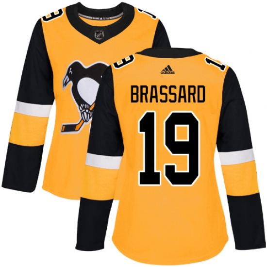 Women's Adidas Pittsburgh Penguins 19 Derick Brassard Authentic Gold Alternate NHL Jersey