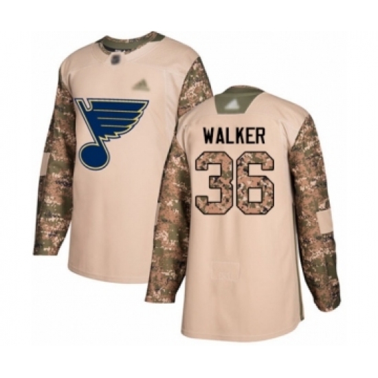 Youth St. Louis Blues 36 Nathan Walker Authentic Camo Veterans Day Practice Hockey Jersey