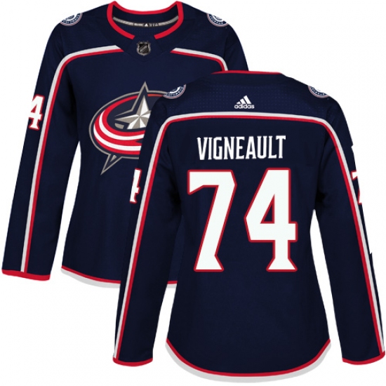 Women's Adidas Columbus Blue Jackets 74 Sam Vigneault Authentic Navy Blue Home NHL Jersey