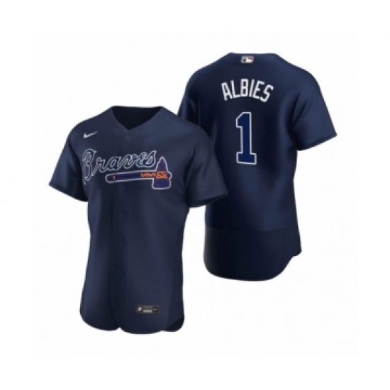 Men's Atlanta Braves 1 Ozzie Albies Nike Navy Authentic 2020 Alternate Jerseys