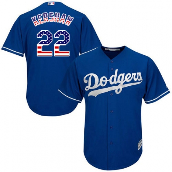 Men's Majestic Los Angeles Dodgers 22 Clayton Kershaw Authentic Royal Blue USA Flag Fashion Cool Base MLB Jersey