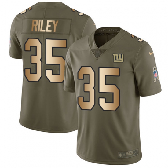 Youth Nike New York Giants 35 Curtis Riley Limited Olive Gold 2017 Salute to Service NFL Jersey