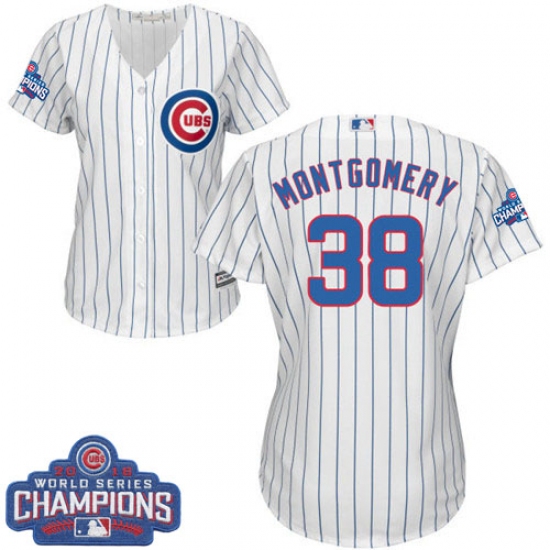 Women's Majestic Chicago Cubs 38 Mike Montgomery Authentic White Home 2016 World Series Champions Cool Base MLB Jersey