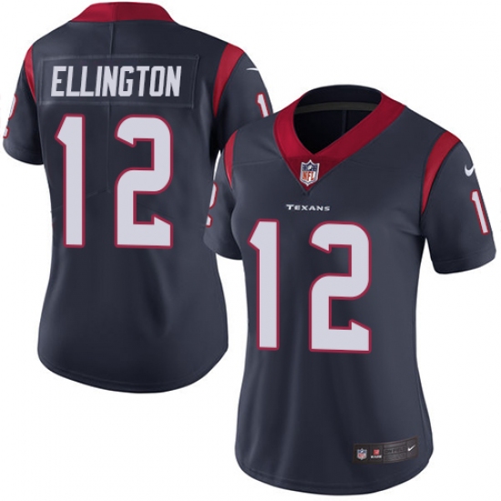 Women's Nike Houston Texans 12 Bruce Ellington Navy Blue Team Color Vapor Untouchable Elite Player NFL Jersey