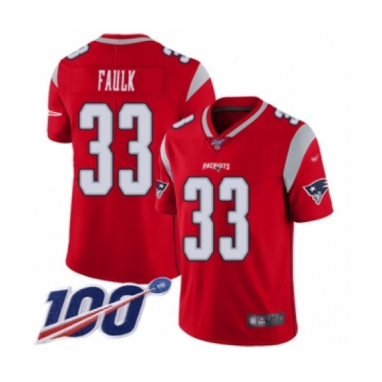 Men's New England Patriots 33 Kevin Faulk Limited Red Inverted Legend 100th Season Football Jersey