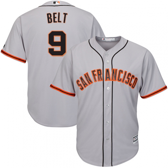 Men's Majestic San Francisco Giants 9 Brandon Belt Replica Grey Road Cool Base MLB Jersey