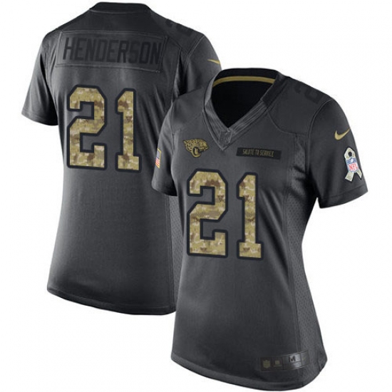 Women's Jacksonville Jaguars 21 C.J. Henderson Black Stitched Limited 2016 Salute to Service Jersey