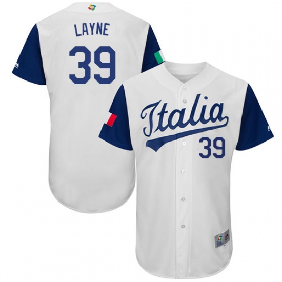 Men's Italy Baseball Majestic 39 Tommy Layne White 2017 World Baseball Classic Authentic Team Jersey