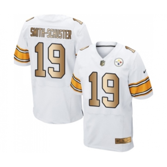 Men's Pittsburgh Steelers 19 JuJu Smith-Schuster Elite White Gold Football Jersey