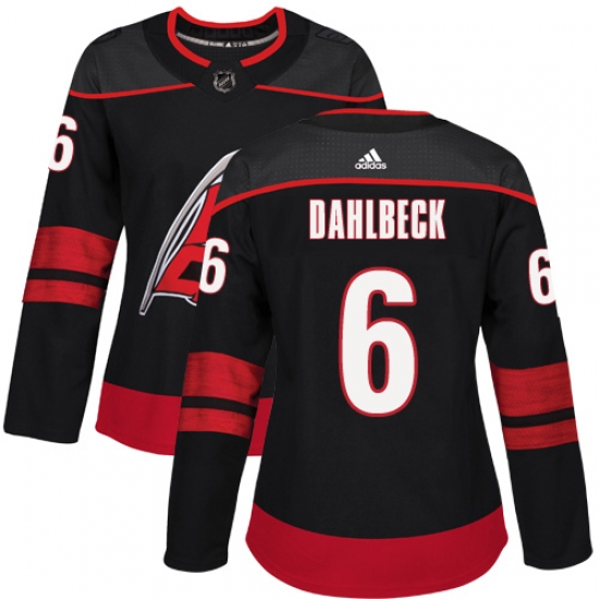 Women's Adidas Carolina Hurricanes 6 Klas Dahlbeck Authentic Black Alternate NHL Jersey