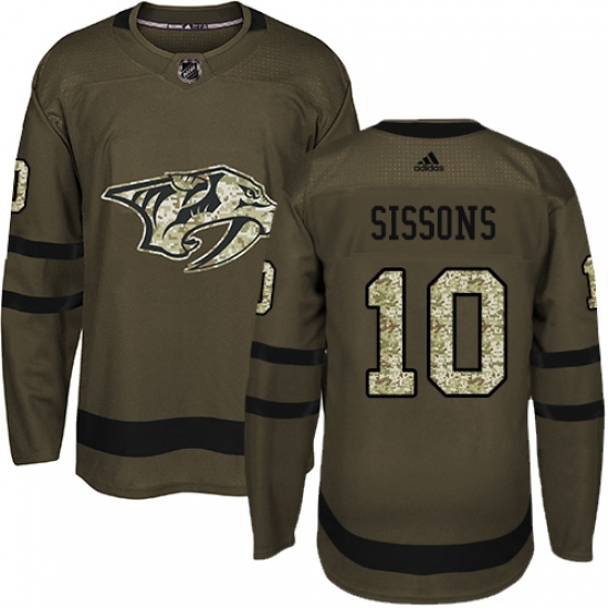 Youth Adidas Nashville Predators 10 Colton Sissons Authentic Green Salute to Service NHL Jersey