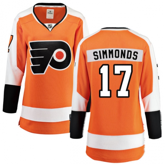 Women's Philadelphia Flyers 17 Wayne Simmonds Fanatics Branded Orange Home Breakaway NHL Jersey