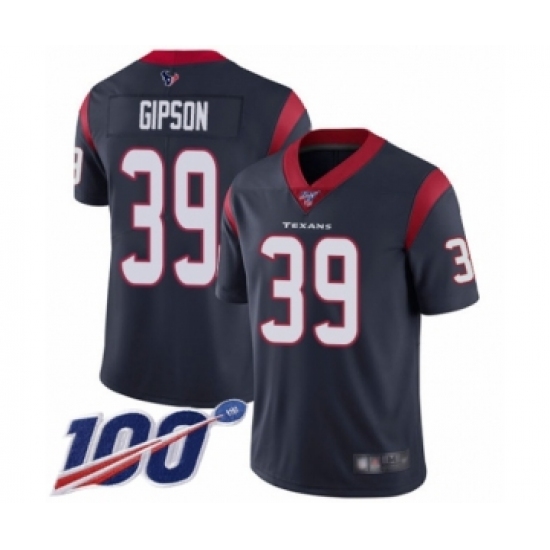 Men's Houston Texans 39 Tashaun Gipson Navy Blue Team Color Vapor Untouchable Limited Player 100th Season Football Jersey