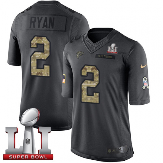 Men's Nike Atlanta Falcons 2 Matt Ryan Limited Black 2016 Salute to Service Super Bowl LI 51 NFL Jersey